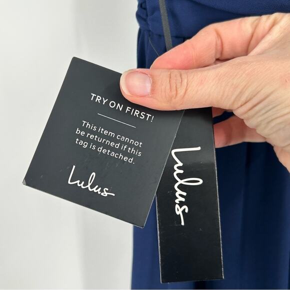 NWT Lulu's Heavenly Hues Maxi Dress Navy Blue Size M High Leg Slit Party Wedding - Picture 8 of 12